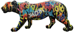 Casa Padrino Luxus Deko Skulptur Panther Mehrfarbig / Schwarz H. 80 x H. 35 cm - Gro�e Deko Figur - XXL Deko Skulptur - XXL Deko Figur - Wohnzimmer Deko - Garten Deko - Luxus Figuren