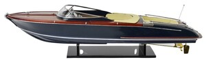 Casa Padrino Luxus Deko Speedboot mit Massivholz St�nder Mehrfarbig 89 x H. 28 cm - Handgefertigtes Deko Boot - Holzboot - Modellboot - Rennboot