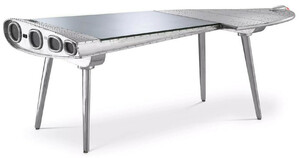 Casa Padrino Luxus Aluminium Flieger Schreibtisch Rechts Silber 214 x 110 x H. 80 cm - Flugzeug Design Brotisch - Aluminium Mbel - Flugzeug Mbel - Bro Mbel - Luxus Mbel - Luxus Einrichtung