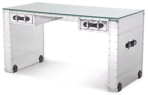 Casa Padrino Luxus Schreibtisch im Koffer Design Silber / Schwarz 150 x 72 x H. 76 cm - Aluminium Brotisch mit Glasplatte - Aluminium Mbel - Bro Mbel - Luxus Mbel - Luxus Einrichtung