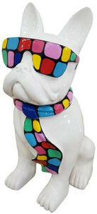 Casa Padrino Luxus Deko Skulptur Hund Bulldogge Wei / Mehrfarbig H. 120 cm - Groe Deko Figur - XXL Deko Skulptur - XXL Deko Figur - Wohnzimmer Deko - Garten Deko - Luxus Deko XXL Figuren