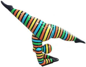 Casa Padrino Luxus Designer Deko Skulptur Akrobatische Frau Schwarz / Mehrfarbig 110 x H. 86 cm - Abstrakte Deko Figur - XXL Deko Figur - XXL Deko Skulptur - Wohnzimmer & Garten Deko Skulptur