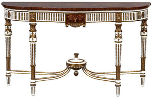 Casa Padrino Luxus Barock Konsole Wei� / Braun / Gold - Handgefertigter Massivholz Konsolentisch mit Schublade - Luxus Wohnzimmer M�bel im Barockstil - Barock M�bel - Barock Einrichtung