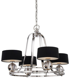 Casa Padrino Luxus Art Deco LED Kronleuchter Silber / Schwarz  77,5 x H. 57,2 cm - Runder Metall Kronleuchter mit Lampenschirmen - Wohnzimmer Kronleuchter - Art Deco Leuchten - Luxus Leuchten