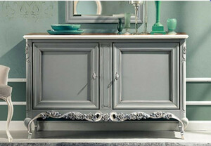 Casa Padrino Luxus Barock Sideboard Grau / Braun / Creme - Handgefertigter Massivholz Schrank mit 2 T�ren - Luxus M�bel M�bel im Barockstil - Barock M�bel - Luxus Qualit�t - Made in Italy