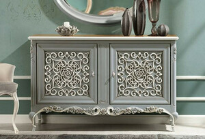 Casa Padrino Luxus Barock Sideboard Grau / Braun / Creme - Handgefertigter Massivholz Schrank mit 2 T�ren - Barock M�bel - Luxus M�bel M�bel im Barockstil - Luxus Qualit�t - Made in Italy