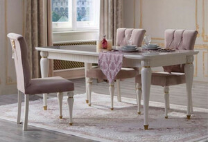 Casa Padrino Luxus Barock Esstisch Wei� / Gold - Prunkvoller Massivholz Esszimmertisch im Barockstil - Barock Esszimmer M�bel - Luxus Esszimmer M�bel im Barockstil - Edel & Prunkvoll