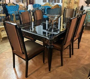 Casa Padrino Luxus Barock Esszimmer Set Gold / Schwarz - 1 ausziehbarer Barock Esstisch & 6 Barock Esszimmersthle - Barock Esszimmer Mbel - Luxus Mbel im Barockstil - Edel & Prunkvoll