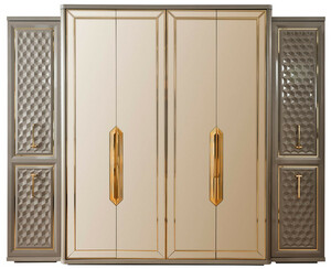 Casa Padrino Luxus Art Deco Schlafzimmerschrank Grau / Gold 280 x 60 x H. 229 cm - Verspiegelter Kleiderschrank mit 4 T�ren - Schlafzimmer M�bel - Art Deco M�bel - Luxus M�bel - Luxus Einrichtung