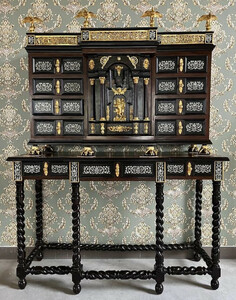 Casa Padrino Luxus Barock Sekret�r Schwarz / Braun / Gold - Handgefertigter Antik Stil Massivholz Sekret�r mit T�ren und Schubladen - Barock B�rom�bel - Barock M�bel - Edel & Prunkvoll