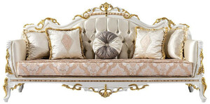 Casa Padrino Luxus Barock Sofa Gold / Silber / Braun / Wei� / Gold - Prunkvolles Wohnzimmer Sofa mit Glitzersteinen - Barockstil Wohnzimmer M�bel - Luxus M�bel im Barockstil - Barock Einrichtung