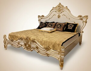 Pomp��s by Casa Padrino Luxus Barock Doppelbett Creme / Gold - Pomp��ses Barock Bett designed by Harald Gl��ckler - Schlafzimmer M�bel im Barockstil - Barock M�bel - Edel & Prunkvoll