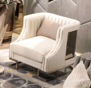 Casa Padrino Luxus Sessel Creme / Kupfer 89 x 78 x H. 77 cm - Wohnzimmer Sessel - Hotel Sessel - Wohnzimmer M�bel - Hotel M�bel - Luxus M�bel - Wohnzimmer Einrichtung - Luxus Einrichtung