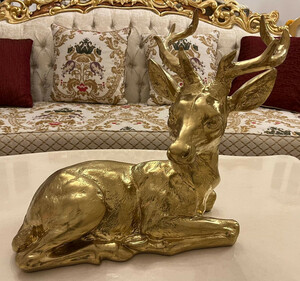 Casa Padrino Luxus Dekofigur Reh 49 x 20 x H. 39 cm - Wetterbest�ndige Deko Skulptur - Wohnzimmer Deko Figur - Schreibtisch Deko Figur - Garten Deko - Luxus Deko Tierfigur