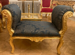 Casa Padrino Barock Schemel Dunkelblau / Grau / Gold - Handgefertigter Antik Stil Hocker - Barockstil Hocker - Wohnzimmer Mbel im Barockstil - Barockstil Mbel - Barock Mbel - Barock Einrichtung