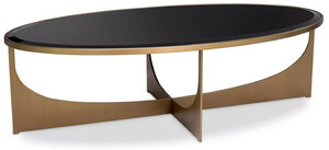 Casa Padrino Luxus Couchtisch Messing / Schwarz 101,5 x 41,5 x H. 78,5 cm - Ovaler Edelstahl Wohnzimmertisch mit Glasplatte - Luxus M�bel - Wohnzimmer M�bel - Luxus Einrichtung