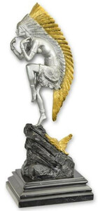 Casa Padrino Luxus Bronze Deko Skulptur Indianerin Silber / Gold / Schwarz 10,1 x 13 x H. 32,8 cm - Bronze Deko Figur - Schreibtisch Deko - Deko Accessoires - Luxus Accessoires