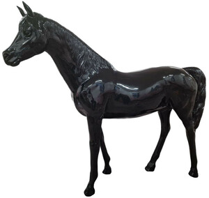 Casa Padrino Luxus Deko Skulptur Pferd Schwarz 220 x H. 195 cm - Riesige Gartenskulptur - Lebensgroe Skulptur - XXL Deko Skulptur - XXL Deko Figur - XXL Tierfigur - Luxus Deko Tierfigur