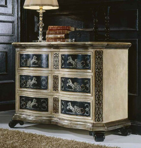 Casa Padrino Luxus Barock Kommode Naturfarben / Braun / Schwarz - Handgefertigte Massivholz Kommode mit Schubladen - Luxus Schlafzimmer M�bel im Barockstil - Luxus Qualit�t - Made in Italy