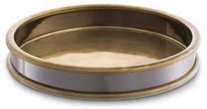 Casa Padrino Luxus Serviertablett Vintage Messing / Silber-Schwarz  34 x H. 5 cm - Rundes Messing Tablett - Gastronomie & Restaurant Accessoires - Luxus Accessoires