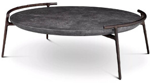 Casa Padrino Luxus Couchtisch Grau / Bronze  106 x H. 35,5 cm - Aluminium Wohnzimmertisch mit Marmorplatte - Wohnzimmer M�bel - Luxus M�bel - Wohnzimmer Einrichtung - Luxus Qualit�t