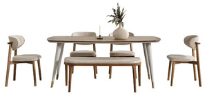 Casa Padrino Luxus Esszimmer Set Grau / Braun - 1 Luxus Esstisch & 4 Luxus Esszimmerst�hle & 1 Luxus Sitzbank - Esszimmer M�bel - Luxus M�bel - Luxus Einrichtung - Esszimmer Einrichtung
