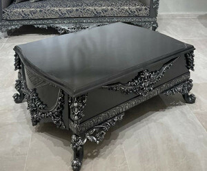 Casa Padrino Luxus Barock Couchtisch Grau / Silber - Prunkvoller Wohnzimmertisch im Barockstil - Barockstil Wohnzimmer M�bel - Barock Einrichtung - Barock M�bel - Luxus M�bel im Barockstil