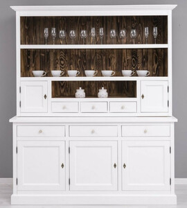 Casa Padrino Landhausstil Esszimmerschrank Wei� / Dunkelbraun 179 x 50 x H. 210 cm - Massivholz K�chenschrank - Esszimmer M�bel im Landhausstil - Landhausstil Esszimmer Einrichtung