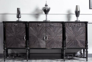 Casa Padrino Luxus Barock Sideboard Grau / Schwarz - Prunkvoller Massivholz Schrank mit 4 T�ren und 3 Schubladen - Luxus M�bel im Barockstil - Barock M�bel - Barock Einrichtung - Edel & Prunkvoll
