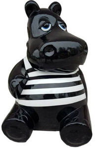 Casa Padrino Luxus Deko Skulptur Nilpferd Schwarz / Wei� H. 100 cm - Gro�e Deko Figur - XXL Deko Skulptur - XXL Deko Figur - XXL Tierfigur - Wohnzimmer Deko - Garten Deko - Deko XXL Figuren