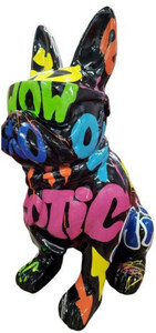 Casa Padrino Luxus Deko Skulptur Hund Bulldogge Schwarz / Mehrfarbig H. 120 cm - Gro�e Deko Figur - XXL Deko Skulptur - XXL Deko Figur - Wohnzimmer Deko - Garten Deko - Luxus Deko XXL Figuren