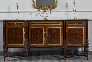Casa Padrino Luxus Barock Sideboard Dunkelbraun / Braun - Prunkvoller Massivholz Schrank mit 4 T�ren und 3 Schubladen - Luxus M�bel im Barockstil - Barock M�bel - Edel & Prunkvoll