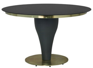 Casa Padrino Luxus Esstisch Schwarz / Gold  110 x H. 75 cm - Runder K�chentisch mit Glasplatte - Esszimmer M�bel - K�chen M�bel - Luxus M�bel - Luxus Einrichtung