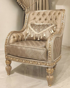 Casa Padrino Luxus Barock Sessel Gold / Grau / Gold - Prunkvoller Wohnzimmer Sessel - Barockstil Wohnzimmer M�bel - Luxus M�bel im Barockstil - Barock Einrichtung - Edel & Prunkvoll