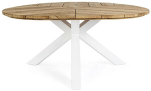 Casa Padrino Luxus Gartentisch Naturfarben / Wei�  160 x H. 77 cm - Garten Esstisch mit Teakholz Tischplatte und Aluminium Beinen - Garten & Terrassen Tisch - Luxus Garten & Terrassen M�bel