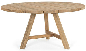 Casa Padrino Luxus Gartentisch Naturfarben  150 x H. 75 cm - Runder Garten Esstisch aus recyceltem Teakholz - Teakholz Garten M�bel - Luxus Garten M�bel