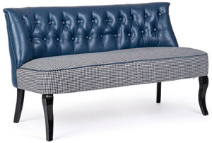 Casa Padrino Luxus Chesterfield Kunstleder Sofa Blau / Wei / Schwarz 136 x 66 x H. 76 cm - Wohnzimmer Sofa - Wohnzimmer Mbel - Chesterfield Mbel - Luxus Mbel - Luxus Einrichtung