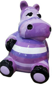 Casa Padrino Luxus Deko Skulptur Nilpferd Lila / Mehrfarbig H. 100 cm - Gro�e Deko Figur - XXL Deko Skulptur - XXL Deko Figur - XXL Tierfigur - Wohnzimmer Deko - Garten Deko - Deko XXL Figuren