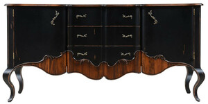 Casa Padrino Luxus Barock Sideboard Antik Schwarz / Braun 200,5 x 53,5 x H. 98 cm - Prunkvoller Massivholz Schrank mit 2 T�ren und 3 Schubladen - Luxus M�bel im Barockstil - Barock M�bel