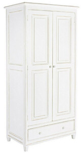 Casa Padrino Landhausstil Schlafzimmerschrank Antik Wei� 90 x 55 x H. 190 cm - Massivholz Kleiderschrank mit 2 T�ren und Schublade - Massivholz Schlafzimmer M�bel im Landhausstil