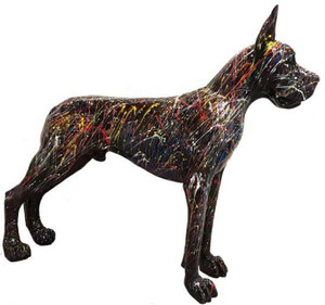 Casa Padrino Luxus Deko Skulptur Hund Dogge Schwarz / Bunt 125 x H. 110 cm - Lebensgro�e Deko Figur - XXL Deko Skulptur - XXL Deko Figur - Wohnzimmer Deko - Garten Deko - Luxus Deko XXL Figuren