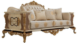 Casa Padrino Luxus Barock Sofa Wei / Beige / Creme / Schwarz / Gold - Barockstil Wohnzimmer Sofa mit elegantem Muster - Luxus Wohnzimmer Mbel im Barockstil - Barock Mbel - Barock Einrichtung