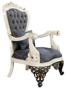Casa Padrino Luxus Barock Sessel Blau / Wei� / Gold - Prunkvoller Wohnzimmer Sessel mit elegantem Muster - Luxus Wohnzimmer M�bel im Barockstil - Barock M�bel - Barock Einrichtung