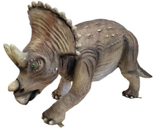 Casa Padrino Luxus Deko Skulptur Dinosaurier Triceratops Braun 213 x 73 x H. 93 cm - Riesige Gartenskulptur - Lebensgroe Skulptur - XXL Deko Skulptur - XXL Deko Figur - XXL Dinosaurier