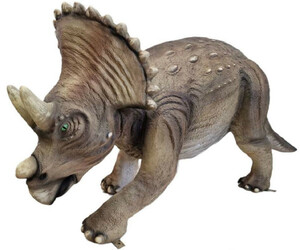 Casa Padrino Luxus Deko Skulptur Dinosaurier Triceratops Braun 213 x 73 x H. 93 cm - Riesige Gartenskulptur - Lebensgro�e Skulptur - XXL Deko Skulptur - XXL Deko Figur - XXL Dinosaurier
