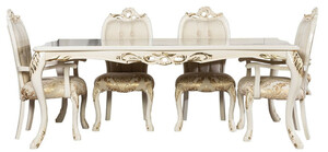 Casa Padrino Luxus Barock Esszimmer Set Wei� / Gold - 1 Barock Esstisch & 6 Barock Esszimmerst�hle - Luxus Esszimmer M�bel im Barockstil - Prunkvolle Barock Esszimmer M�bel