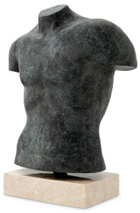Casa Padrino Luxus Deko Torso Skulptur Antik Bronze / Beige 50 x 23 x H. 66 cm - Metall Deko Figur mit Marmorsockel - Wohnzimmer Deko - Schreibtisch Deko - Bro Deko - Deko Accessoires