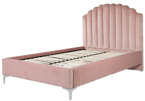 Casa Padrino Luxus Art Deco Doppelbett Rosa / Silber 136 x 215 x H. 131 cm - Massivholz Bett mit edlem Samtstoff - Luxus Schlafzimmer M�bel - Hotel M�bel - Art Deco M�bel