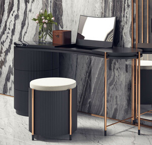 Casa Padrino Luxus Schlafzimmer Set Matt Schwarz / Kupfer - 1 Luxus Schminktisch mit Schminkspiegel & 1 Luxus Sitzhocker - Schlafzimmer M�bel - Hotel M�bel - Luxus M�bel - Luxus Einrichtung