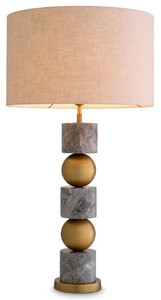 Casa Padrino Luxus Tischleuchte Antik Messing / Grau / Creme  50 x H. 92,5 cm - Schreibtischleuchte mit rundem Lampenschirm - Luxus Tischleuchten - Luxus Schreibtischleuchten - Luxus Leuchten